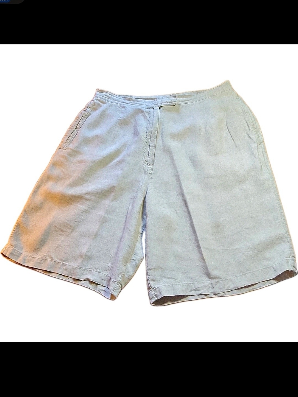 St. John's Bay Linen Bermuda Shorts Beige. Womens Sz 14. Stretch Waist. FLAW